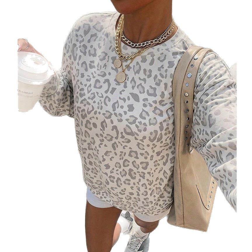 2026 Autumn and Winter New European and American Women's Clothing Leopard Print Crew Neck Printing Loose Sweatshirt Sweater