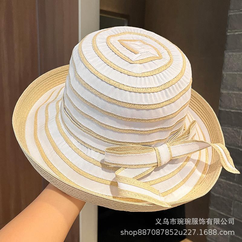 Summer striped sun hat women outdoor travel beach sun hat fashion warped edge bucket hat
