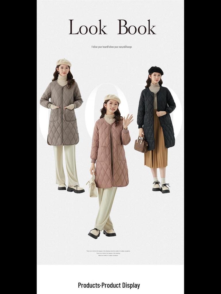 Women's Quilted Long Cotton Coat with Fur-Trimmed Sleeves 2401