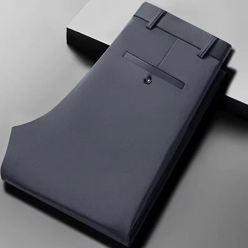 Calças de Verão Masculinas Finas Retas Elásticas Casuais com Tecido Sem Marca Sem Passar Sensação Sedosa e Fresca