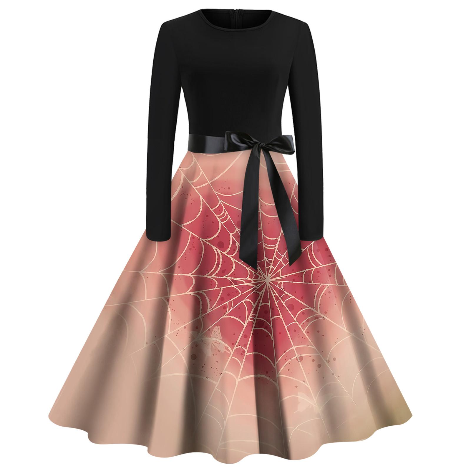 

Хэллоуин женское повседневное модное винтажное платье с круглым вырезом и принтом M