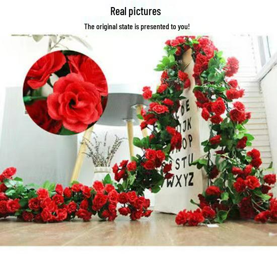 Rattan Plastic Rose Vine Artificial Flowers for Wedding Décor, Ceiling or Wall Hanging, and Air Conditioning Pipe Cover