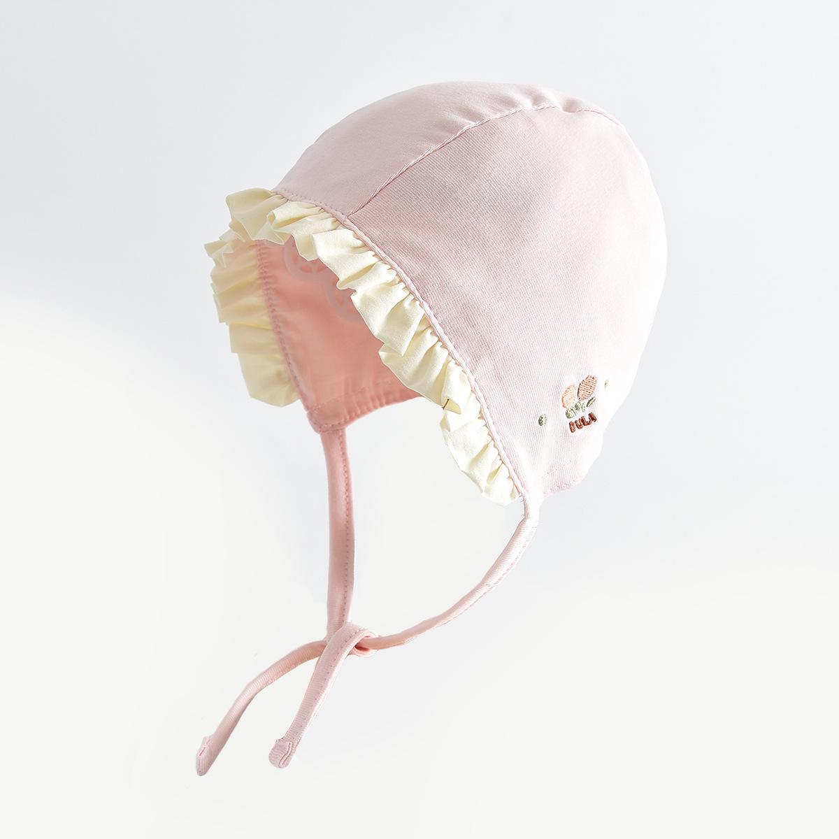 

Infant Lace-Edged Nightcap with Embroidered Flower Design - Soft & Comfortable Hat Circumference 42-44cm светло-розовый