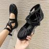 Fashion Round Toe Ankle Strap Women Mary Janes Flats 2025 Spring New Wrinkled Ballet Flats Soft Retro Walking Comfy Women Casual Shoes