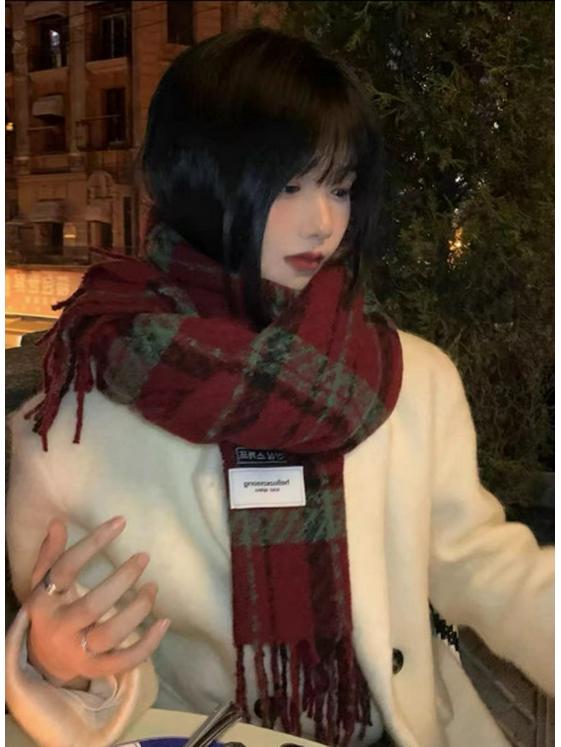 Dámský kostkovaný šátek v korejském stylu - Módní, Všestranný, Zesílený pletený nákrčník