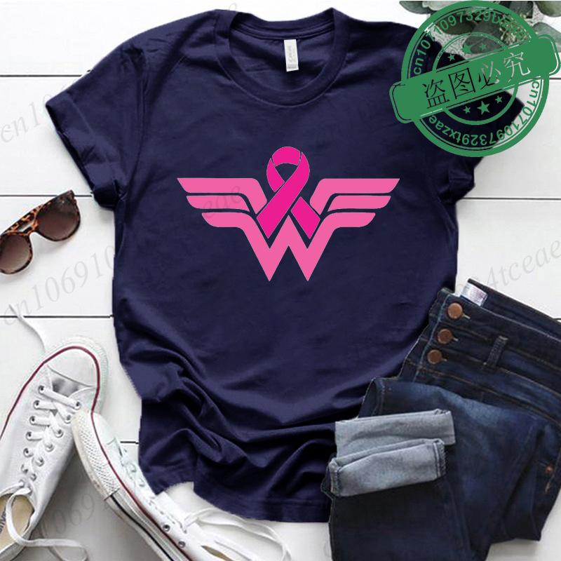 Summer Y2k Women Tshirt Cancer Ribbon Wonder Printed FeUnisex Clothing Short Sleeve Breast Cancer Awareness Tops Fighter Tees