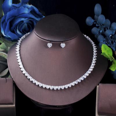 CMM Sparkling Love Heart Shape Cubic Zirconia Choker Necklace Earring Engagement Bridal Party Jewelry Set for Women