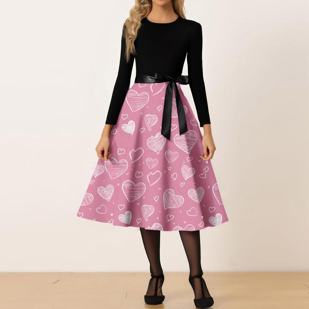 Women's Casual Fashion Valentine's Day Heart-themed Retro Round Neck Dress