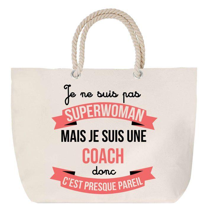 Sac de plage avec anse corde Coach Superwoman Cadeau Anniversaire Noël | Grand Sac de Transport & Sport
