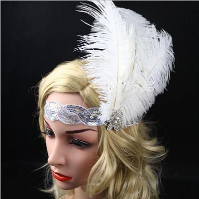 Diadema Flapper de Plumas de Lentejuelas Años 20 Gran Tocado Pieza para la Cabeza Vintage
