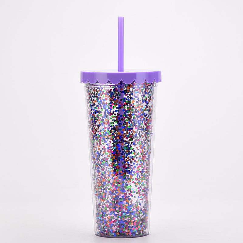 24oz 700ml Double Wall Plastic Cup Transparent Glitter Straw Tumbler Large Capacity for Summer Water Cup 701-800ml