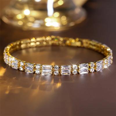 Braccialetti con ciondoli in zirconia cubica bianca scintillante per donne e ragazze, alla moda, colore oro, gioielli da sposa