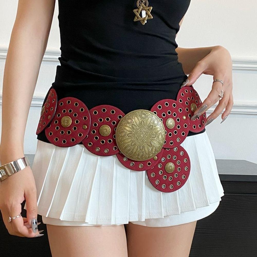 Metal Hollow Out Belts Wide Metal Buckle Belts Casual Round Buckle Belts  Waist Accessories
