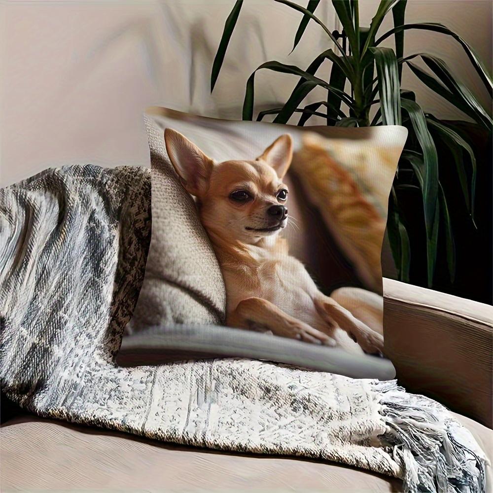 1 Stuk Hondenliefhebber Woonkamer Kussenhoes, Polyester 2D Dubbelzijdig Bedrukt, Realistisch Chihuahua Kussen, Perfect Cadeau Voor Chihuahua