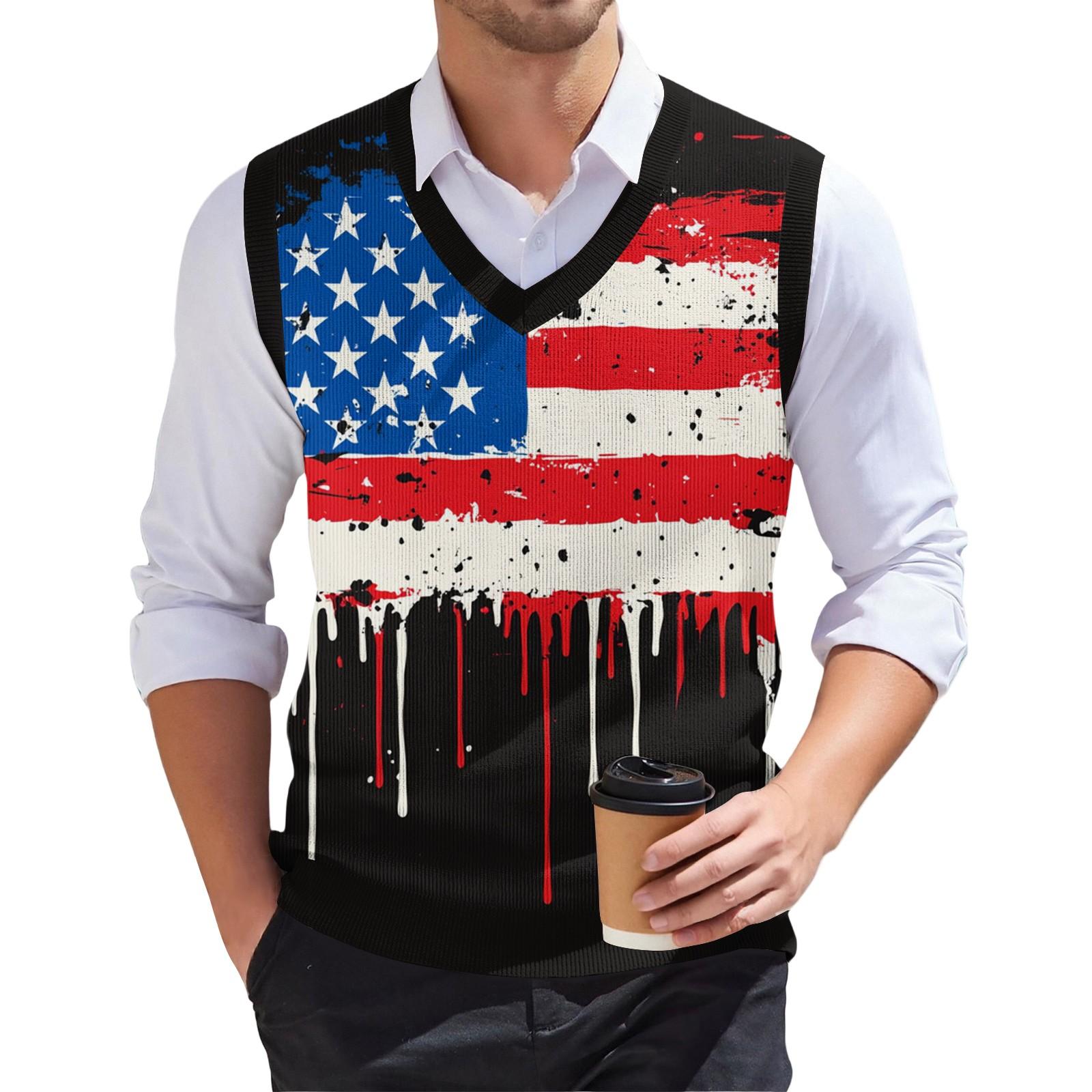 Мужской модный принтованный V-образный вырез без рукавов трикотажный пуловер L чёрный