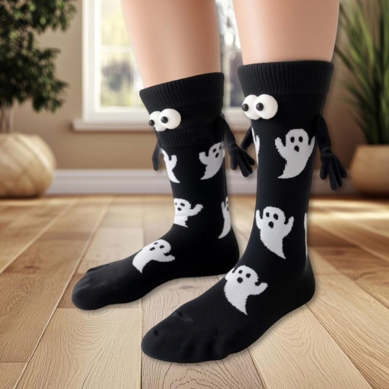 Halloween Themed Magnetic Link Socks Soft Unisex Short Socks With Ghosty Pumpkin Patterns Practical Polyester