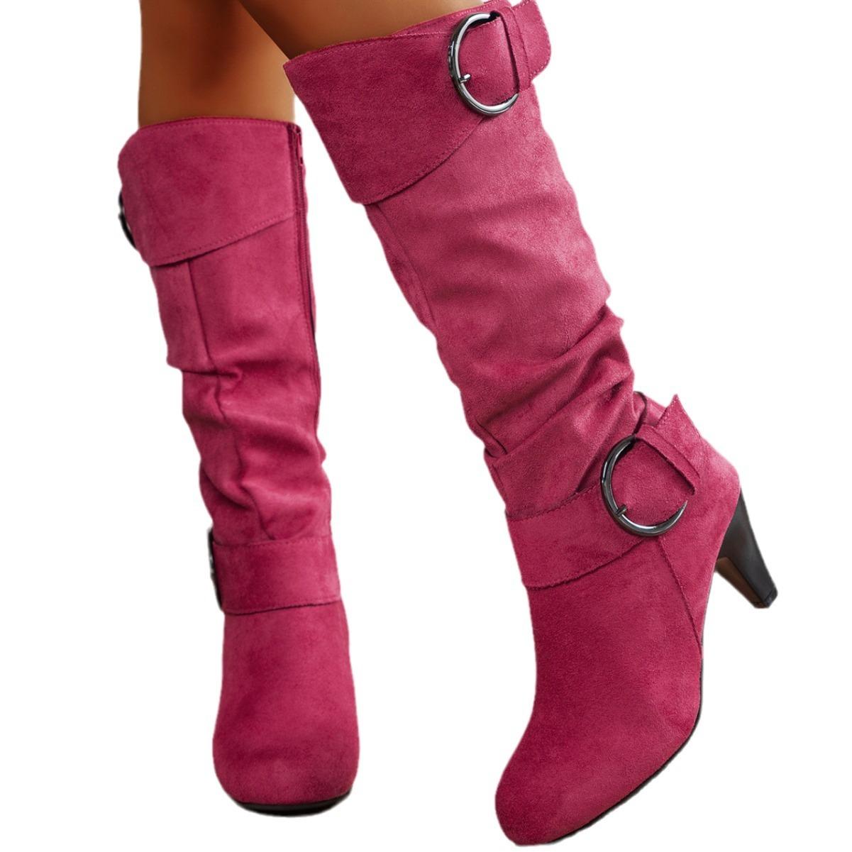 

Большой размер 43 2024 Сапоги до колена женские осенние из искусственной замши с пряжкой модные шпильки женская обувь зимняя горячая распродажа 39 розовый