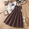 Girls' Fashion Set for Spring and Fall: Elegant, Retro Polka-Dot Strapless Dress + Long-Sleeve Cardigan Set