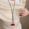 Retractable Red Cherry Pendant Necklace - Women's Elegant Versatile Long Sweater Chain Choker