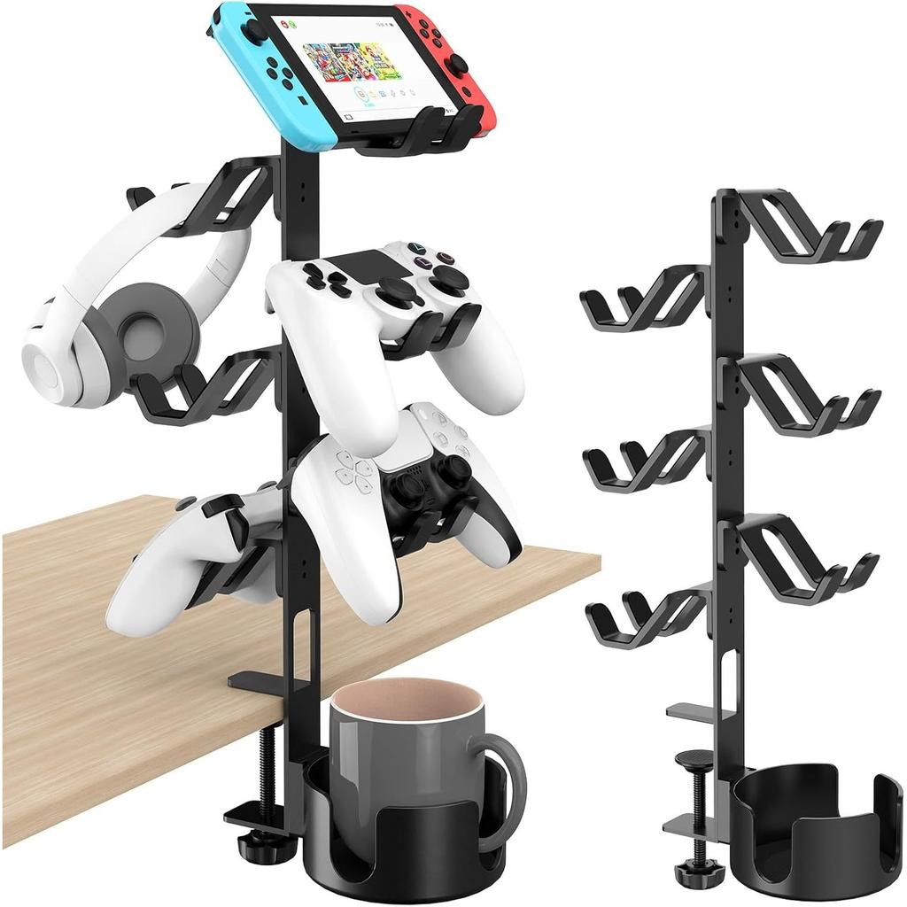 Suporte de Controle 3 Níveis, Suporte Universal para Fones de Ouvido para Mesa, Compatível com Xbox PS5 PS4 Nintendo Switch, Suporte para Headset, Organizador de Controles