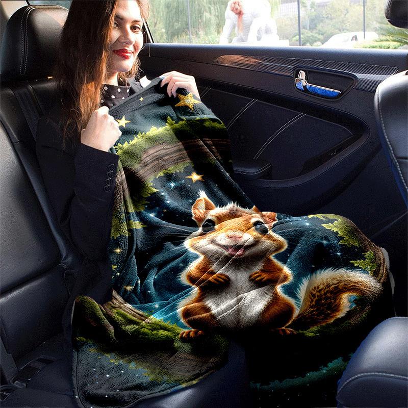 1pc Squirrel Printing Lightweight Flannel Blanket, Comfortable and Warm Blanket, for Camping Sofa Bed and Couch Office, in All Seasons
