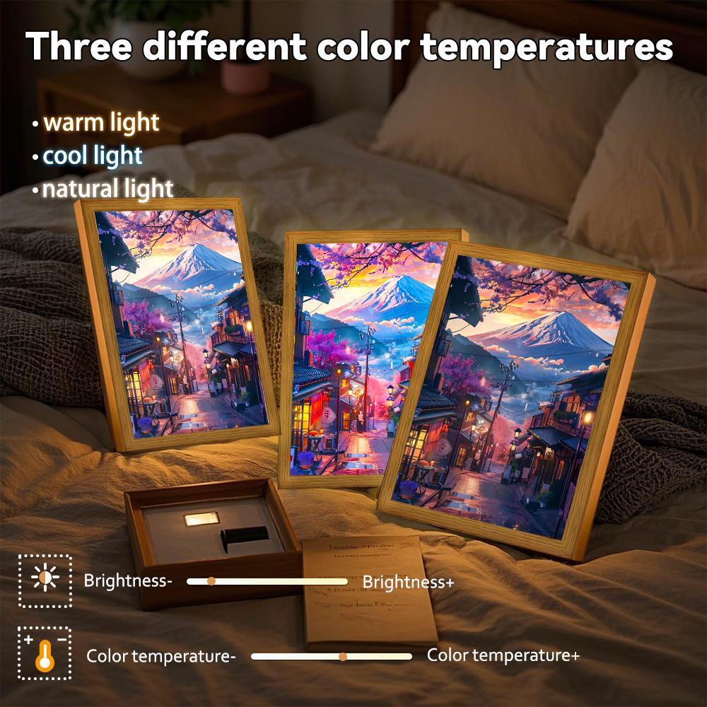 Asian Tokyo Eastern Cities Pretty Cityscape Painting Photo Frame Bedside Light Home Office Perfect Gift Traveler LED and for Kid Friendly Entertaining