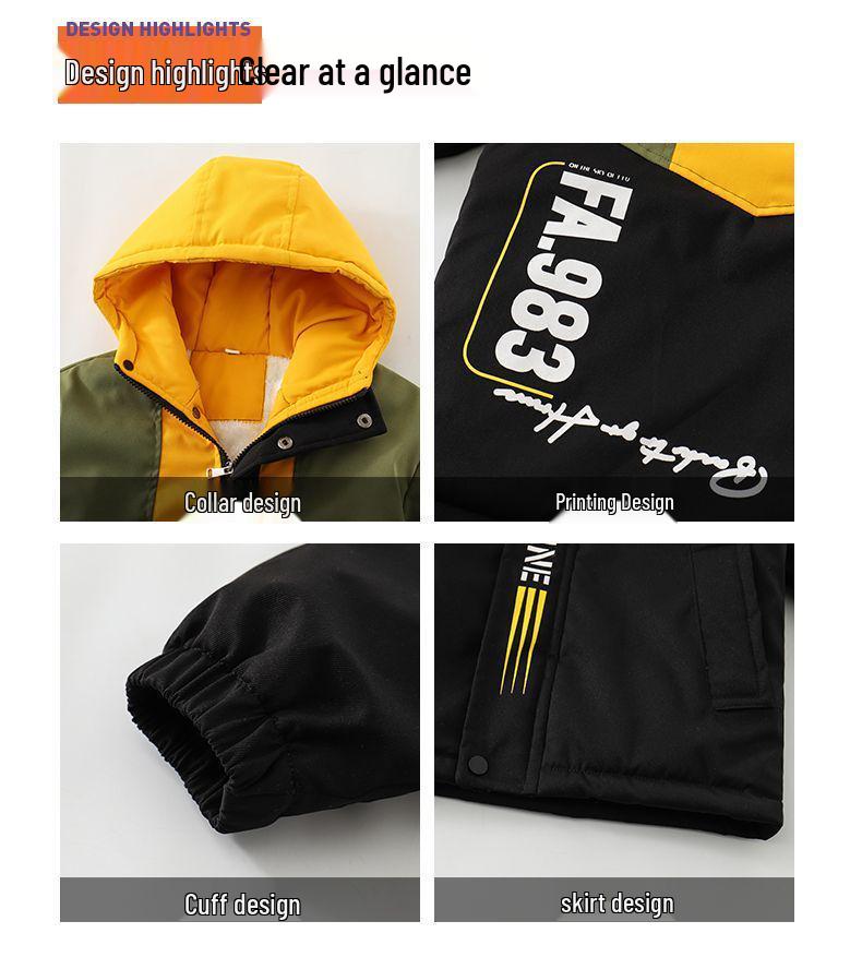 Boys' Fleece-Lined Windbreaker: Autumn-Winter Cotton-Padded Jacket