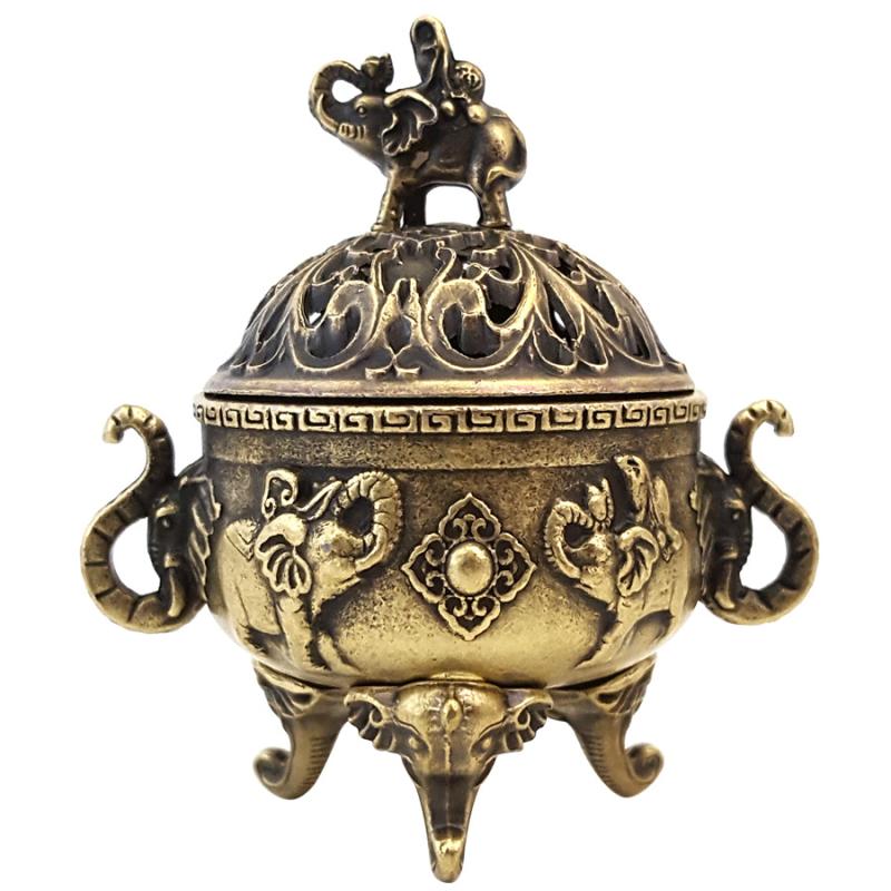 Elephant Lucky Incense Burner Metal Lotus Incense Burner Bowl Incense Holder With Handle Yoga Meditation Home Decor Ancientstyle