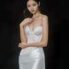 High Temperament White Tube Top Lace Sequined Fishtail Skirt Waist Thin Wedding Evening Dress