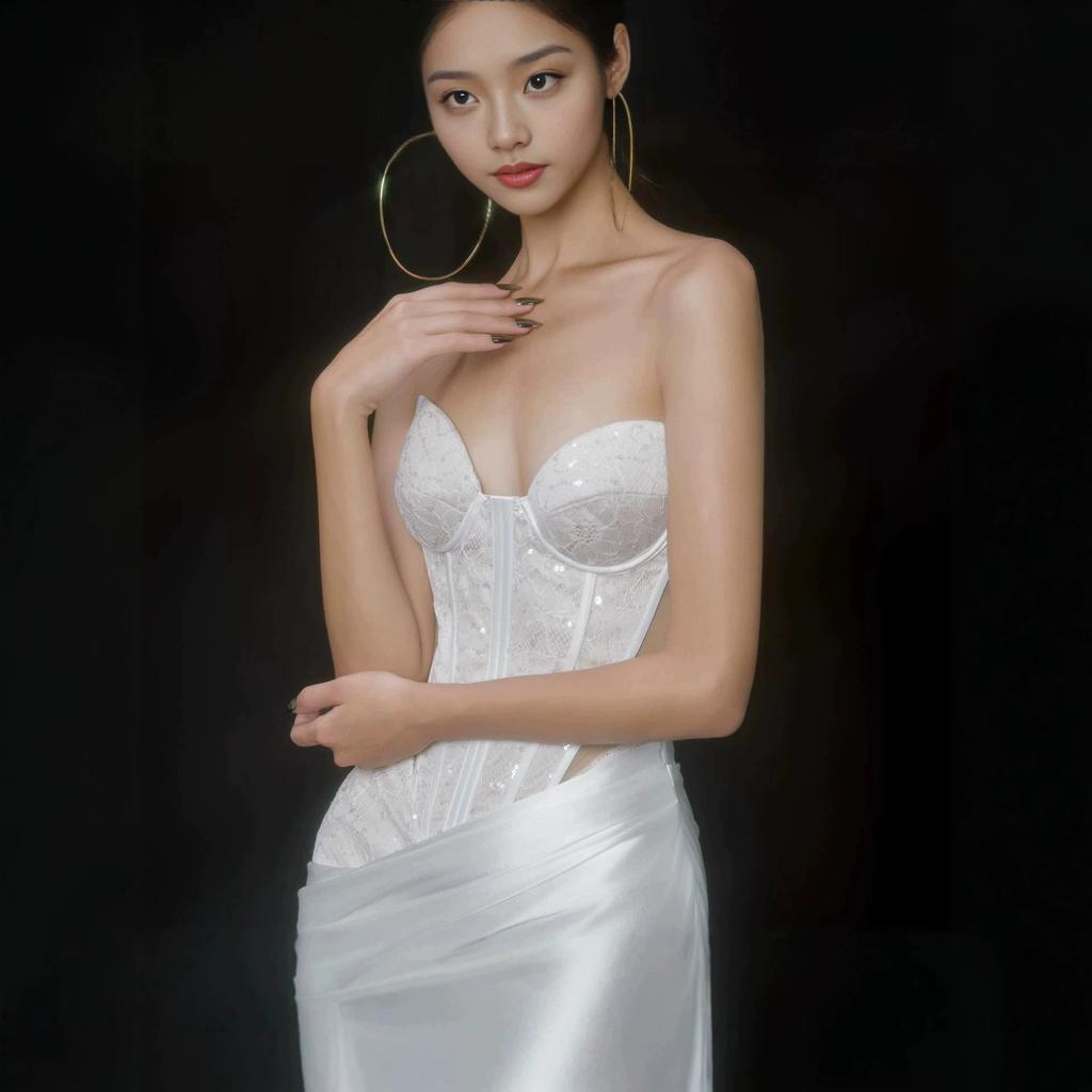 High temperament white tube top lace sequined fishtail skirt waist thin wedding evening dress