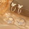 White Butterfly Earrings Super Flash Circle Three-Dimensional Micro-Inlaid Zircon Fashionable Light Luxury Elegant Drop Glaze Round Flower Earrings