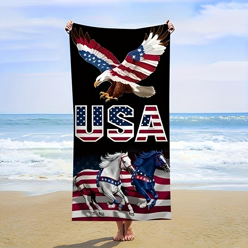 American Flag Patriotic Beach Towel Cool Eagle Design Super Absorbent Lightweight Polyester Blend Quick-Drying Soft Comfort
