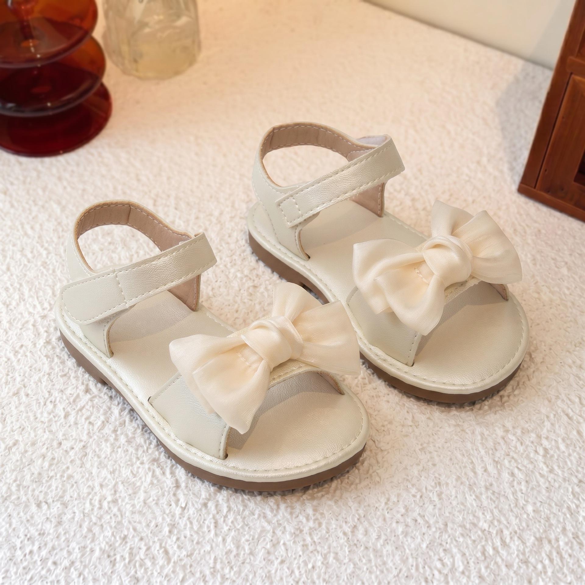 2026 Girls  Princess Bow Sandals, Soft Sole, Non-slip Velcro 30 белый