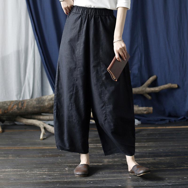 Xi Mo Women's Distressed Washed Cotton Linen Wide-Leg Casual Summer Pants