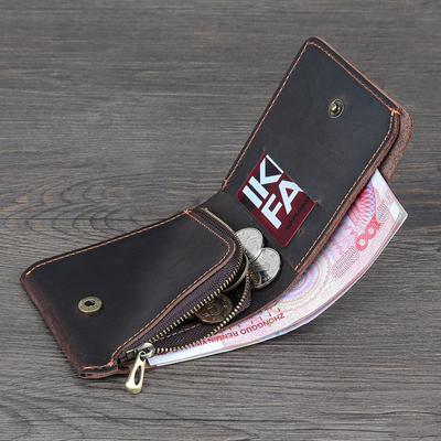 Original Herren Kurzgeldbörse Schlichte Erste Schicht Rindsleder Retro Echtes Leder Exquisite Horizontale Crazy Horse Leder Geldbörse Reißverschluss