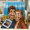 (Custom) 1pc Custom Exaggerated Cartoon, Portrait Pattern Flannel Blanket, Lightweight And Soft Blanket, Gift for Family And Friends, Holiday Present