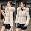 Down cotton-padded clothes women's medium and long cotton-padded clothes slim-fitting large fur collar cotton-padded jackets thickened cotton-padded