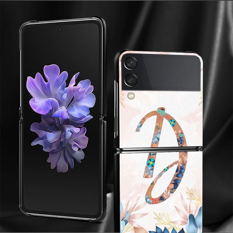 Floral Pattern Leaf Letter Art Phone Case For Samsung Galaxy Z Flip 4 Z Flip3 5g Shell For Galaxy Z Flip Hard Cover Couqe