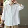 Lace Trim Cotton Shirt for Women - Spring Loose Fit, Plus Size, Age-Defying, Slimming Top