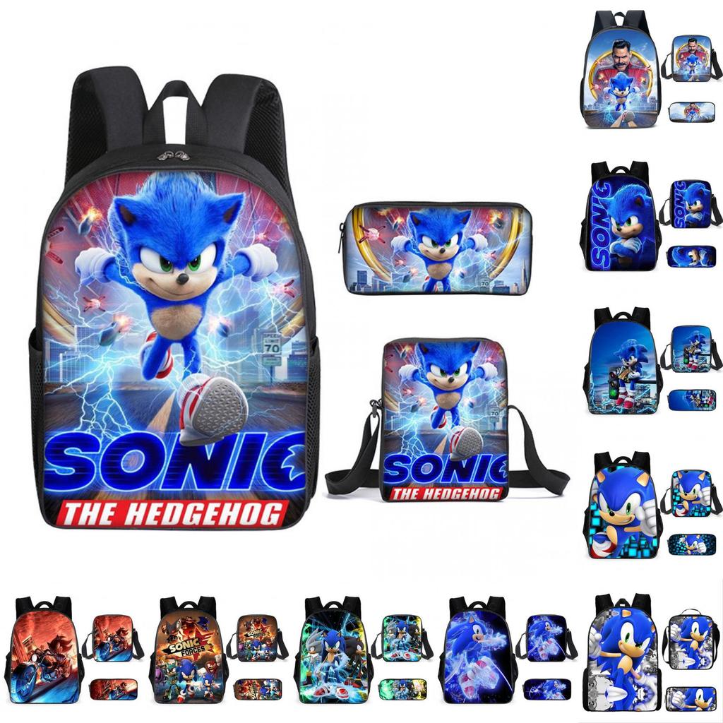Sonic School Backpack Set For Kids With Breathable Waterproof Oxford Fabric And Cartoon Print For School Use