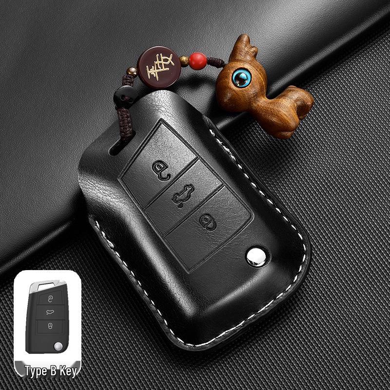 Leather Key Case for Volkswagen Models: T-Cross, Lavida, Lamando, Bora, Tiguan, Sagitar, Polo, Magotan, Passat, Tharu
