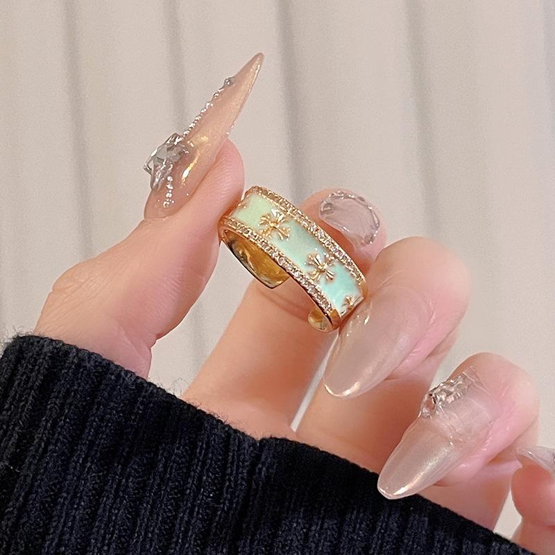Light Luxury Mint Green Retro Open Women'S Ring Niche High-End Sense Stacking Ring Pair Ring