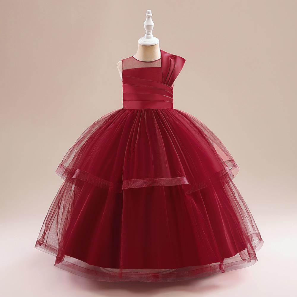 Girls' Princess Mesh Puffy Gown - Kids Long Skirt Performance Costume
