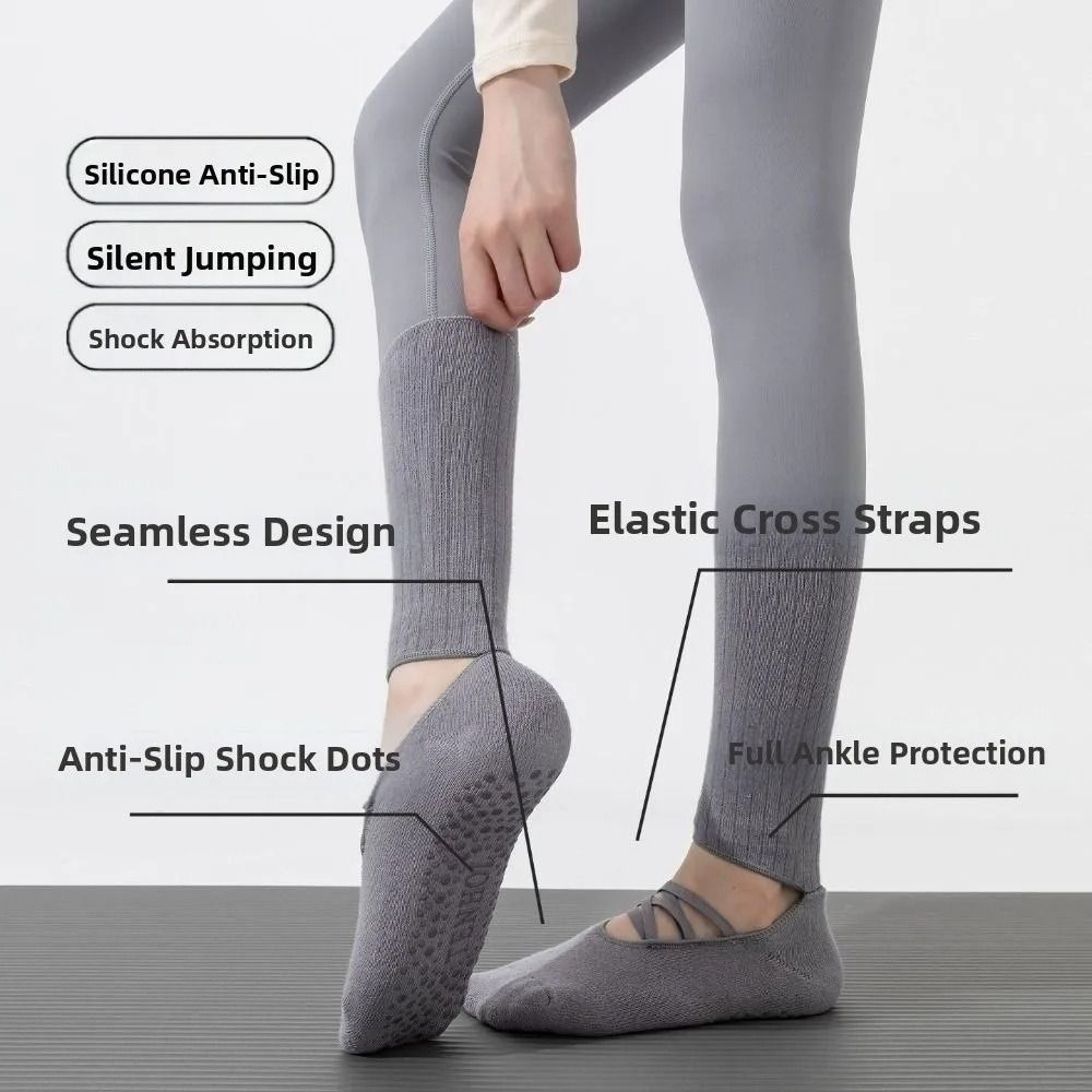 Mid Tube Length Grip Pilates Socks Breathable Fabric Strappy Grip Sock  Fitness Activities