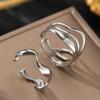 Stainless Steel Ring Asymmetric Cutout Design Exquisite Couple Rings For Women Zircon Adjustable Gift for friends to each other