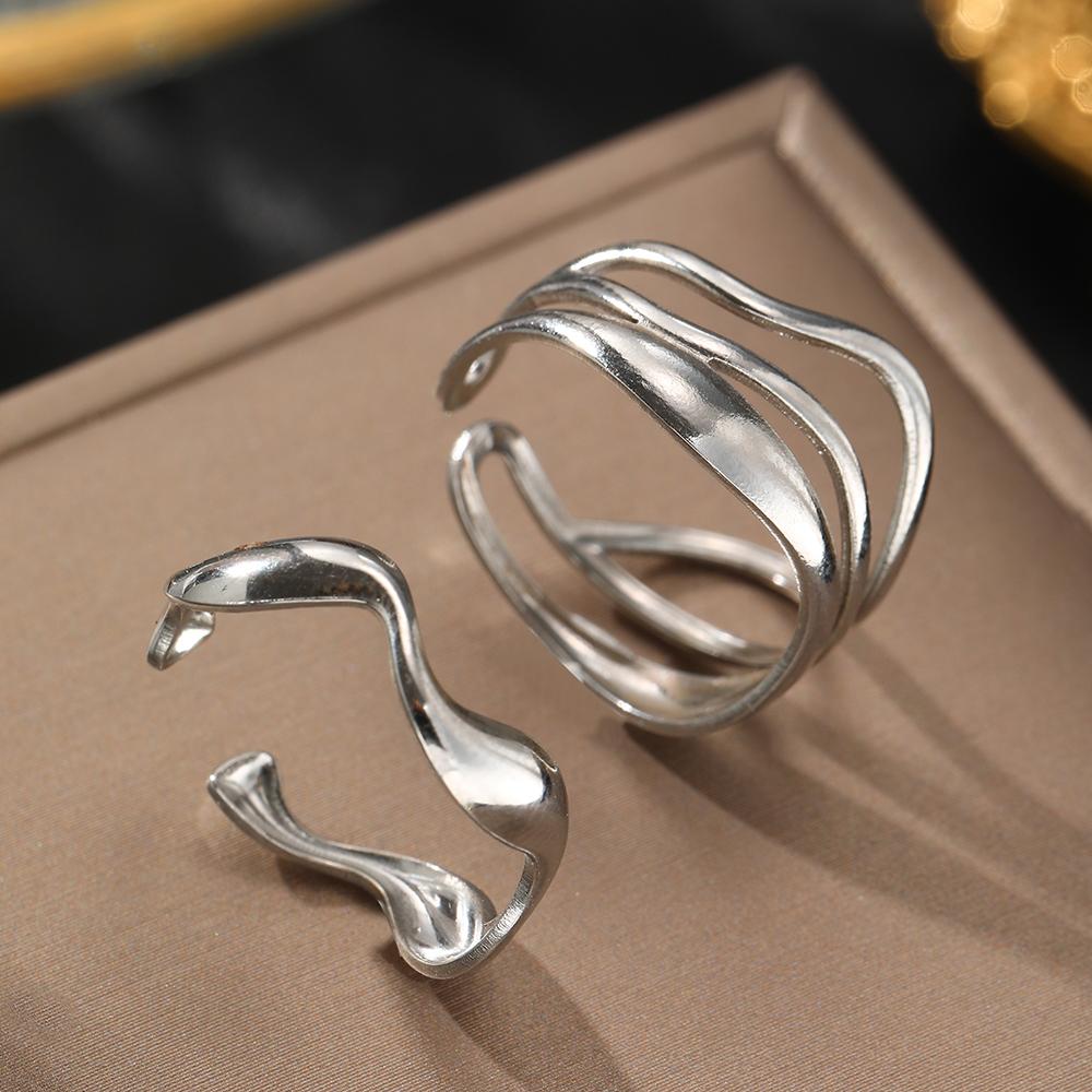 Stainless Steel Ring Asymmetric Cutout Design Exquisite Couple Rings For Women Zircon Adjustable Gift for friends to each other