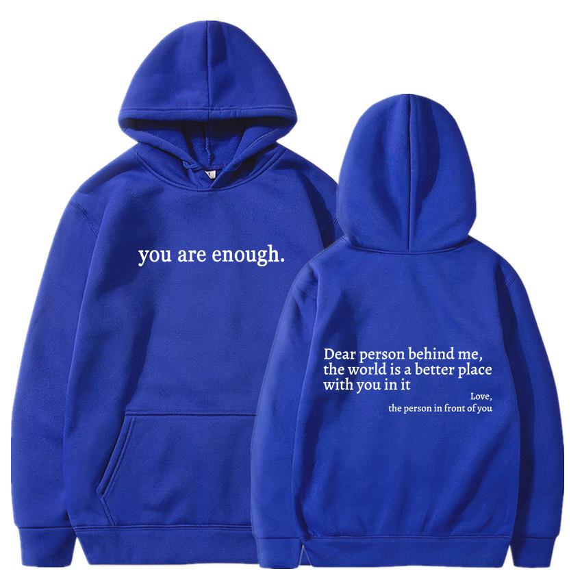Dear, the world behind me has become more beautiful because of you. Retro print loose-fitting women's hooded sweatshirt, casual and fashionable.