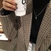 Korean Style Retro Plaid Wool Blazer - Houndstooth Long Sleeve, Thickened, Fall/Winter Collection.