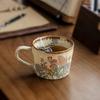 Non-slip Antique Style Mug Floral Pattern Milk Cup Classic Exquisite Water Cup  Living Room