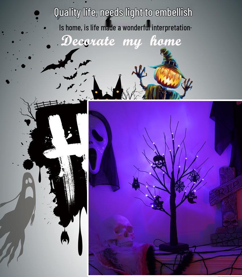 Halloween LED Tree Lights: Purple & Orange Ghost Decorations, 2025 Festival Atmosphere.